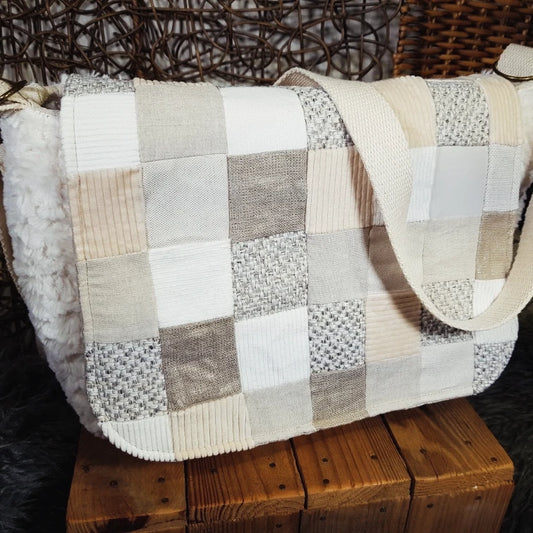 Sac Patchwork et peluche écru