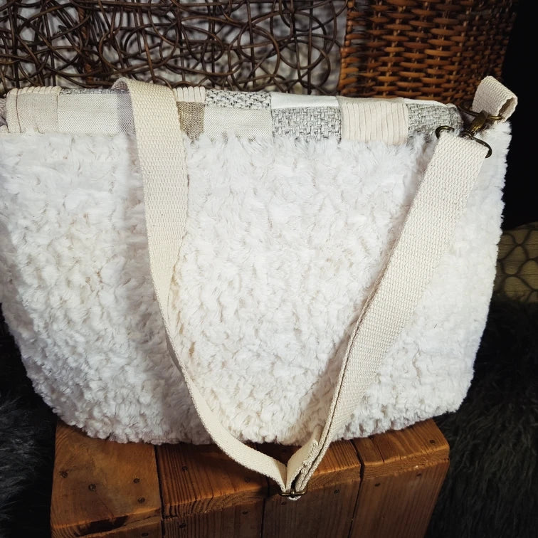 Sac Patchwork et peluche écru